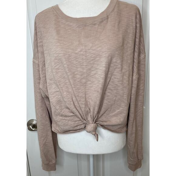 Free People Beach Medium Culver City Crop Knot tan lightweight sweater NWOT - Picture 2 of 6